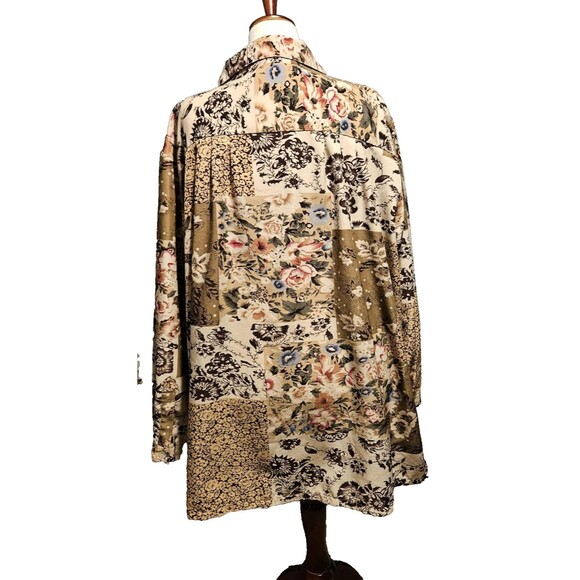 Womens Brylane Woman Collection Patchwork Pattern Long Sleeve Button Top 3X - Picture 2 of 11